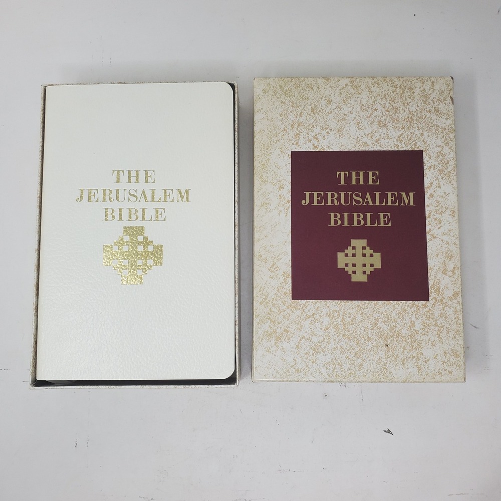The Jerusalem Bible Doubleday Thin Paper Edition Flexible White Gold Gilt Box